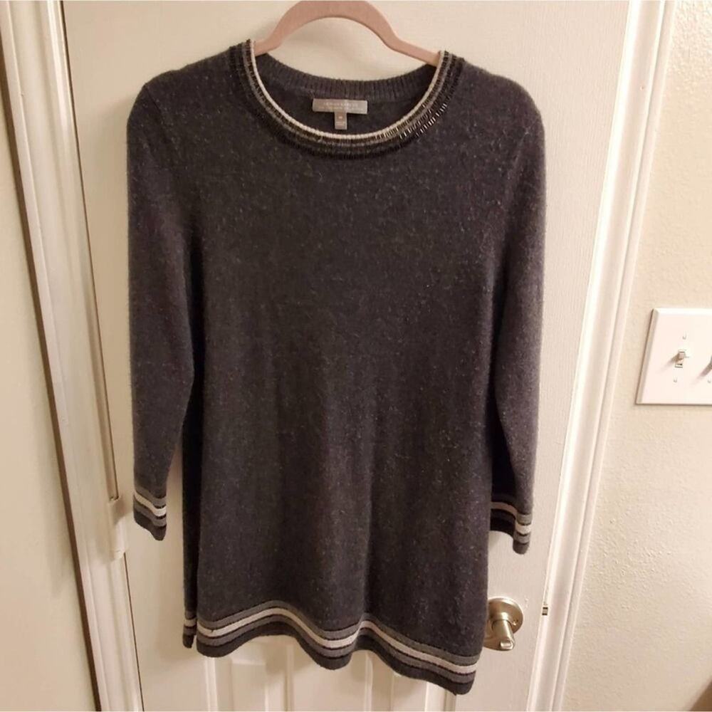 NEIMAN Marcus 100% cashmere beaded trim grey tunic size medium